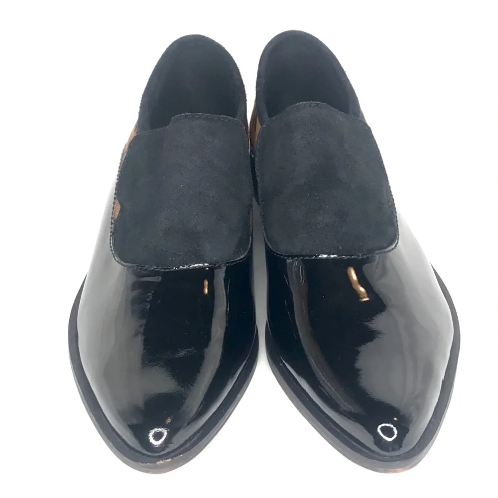 Free People Black Patent & Leopard Print Loafers
